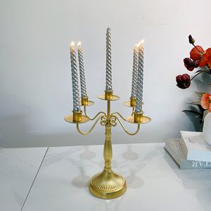 Ensemble de candélabres dorés à 5 bras et support unique pour décorations de table de mariage, ornement en fer pour bougies - Product Image 2