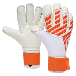 Gants de gardien de but de football personnalisables, blancs et orange, en PU, à doigts complets, antidérapants, respirants, avec sangle de poignet réglable - Product Image 1