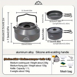 חם פופולרי nonstick סגסוגת אלומיניום מחנאות סט כלי בישול להגדיר עבור תנור גז תנור רב פונקציות עם 1-2l קיבולת בסגנון מודרני - Product Image 3