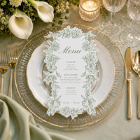 Carte de menu de mariage personnalisée découpée à la forme florale, carte en papier vintage à motif floral pour la décoration de table de banquet de mariage, réception, dîner