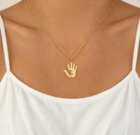 Collier main en acier inoxydable avec pendentif main mère-enfant, plaqué or 18K PVD, collier pour maman