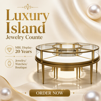 Comptoir de présentation de bijoux en verre rond de luxe personnalisé avec éclairage LED, îlot central, vitrine modulaire, table de présentation commerciale, kiosque à montres et bijoux
