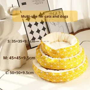 Cama Redonda para Gatos y Gatitos, Cálida, de Algodón y Lino, con Estampado, Fácil de Cuidar, para Invierno, Venta al Por Mayor, Envío Directo de Fábrica - Product Image 3