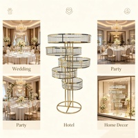 Support à fleurs en métal doré à 5 niveaux de luxe avec cristaux, centre de table pour mariage, décoration pour événements et fêtes
