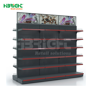 Scaffali Grandi Multistrato Bifacciali in Metallo Resistente Nero e Rosso per Supermercati con Cartelloni Pubblicitari - Product Image 1