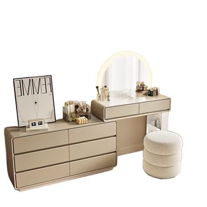 Cream Colored Dressing Table With Mirror And Storage Drawer For Bedroom Makeup Vanity - Product Image 3