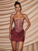 Robe d'été ajustée style club, sexy, dos nu en dentelle, coupe trapèze, col carré, taille empire, drapée, à volants, tissée unie, lavable