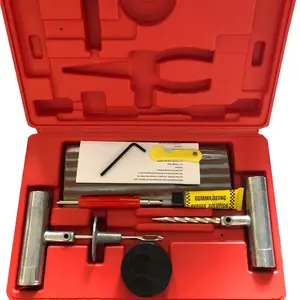 Kit de ferramentas universal para reparo de pneus, kit de reparos de pneus resistentes com plug e remendo para pneus em carros e caminhões, 27 peças