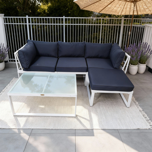Conjunto de Muebles de Jardín Resistentes a la Intemperie, 4 Plazas, Estructura de Aluminio, Cojines Personalizables, Mesa de Vidrio para Patio - Product Image 1