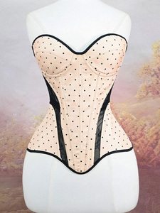 Cute Strapless Sweetheart <b>Corset</b> Polka Dot Mesh Spliced Bodice Boned Waist Shaping <b>Top</b> for Retro Party Photo Shoot - Product Image 1