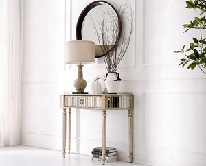 Modern Designer Project Order Vintage Gold Half <strong>Round</strong> Mirror <strong>Console</strong> <strong>Table</strong> With <strong>Round</strong> Wall Mirror for Home Hotel Furniture - Product Image 3