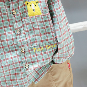 ชุดเสื้อผ้าเด็กแฟชั่นคุณภาพสูง ชุดเซ็ตเสื้อเชิ้ตลายสก็อตและกางเกงขายาวสำหรับเด็กผู้ชาย ชุด 2 ชิ้น - Product Image 4