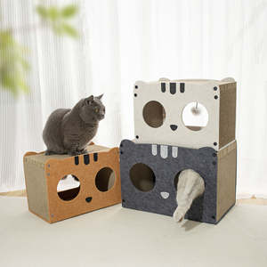 บ้านแมวพับได้แบบปรับแต่งได้ เป็นมิตรกับสิ่งแวดล้อม ดีไซน์หน้าแมว ใช้ในบ้าน ที่พักสัตว์เลี้ยง พร้อมพื้นผิวสำหรับลับเล็บ ถอดซักได้ ไส้ใยโพลีเอสเตอร์ - Product Image 5