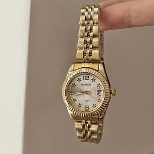 Montre à quartz <span class=keywords><strong>pour</strong></span> femme, cadran étoilé scintillant d'inspiration vintage, bracelet en alliage doré, <span class=keywords><strong>lunette</strong></span> cannelée, date - Product Image 2