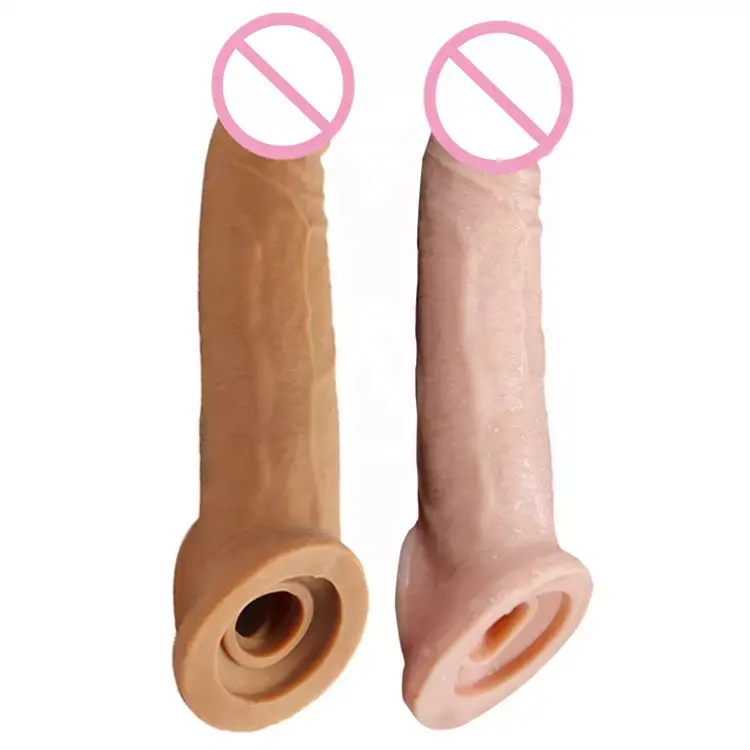 Realistic Sex Condom Reusable Silicone Penis Sleeve Big Size