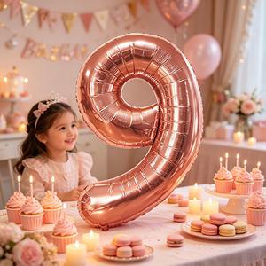 Party Love Crafted with a metallic foil material that delivers a luxurious Balloon Number 9 Rose Gold 100cm Party Decoration - Product Image 6