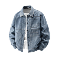 Vestes en jean vintage respirantes brodées sur mesure pour hommes, style oversize, multi-poches, vêtements de travail, veste bomber en jean, veste de basketball