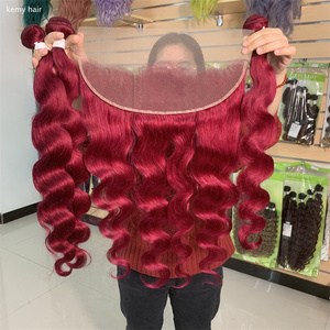 Venta al por mayor de pelo virgen brasileño natural con cutícula alineada, Pelo Rizado Borgoña tejido corporal, mechones de cabello <span class=keywords><strong>humano</strong></span> - Product Image 2