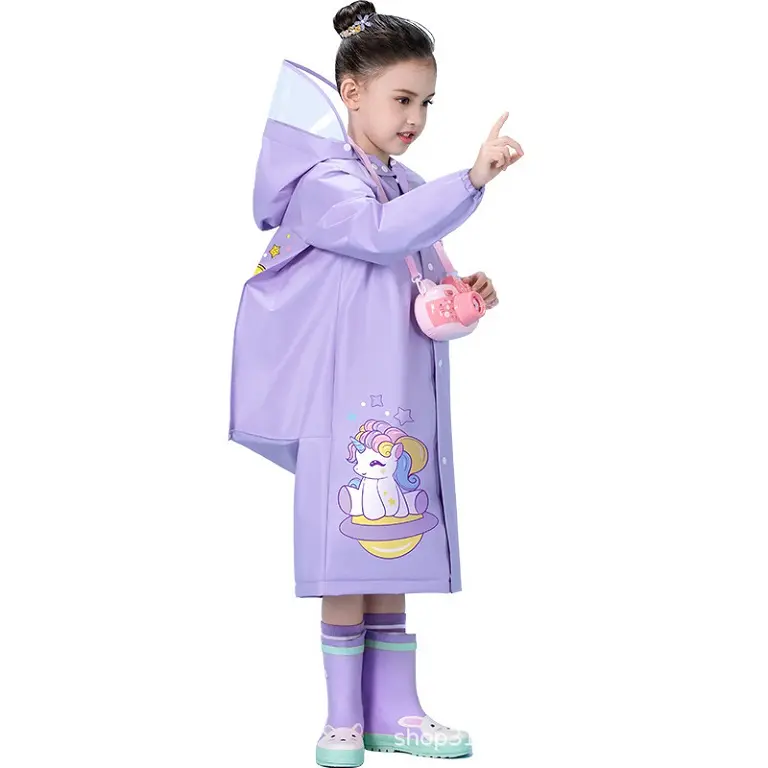 Kids raincoat waterproof impermeable rain suit EVA rain coats for children kids customize Cartoon pattern Bag position