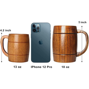 Jarra de Cerveza Grande de Madera Hecha a Mano, Jarra Redonda con Asa, Vaso Creativo para Bebidas, para Matcha, <span class=keywords><strong>Café</strong></span> y Regalos - Product Image 2