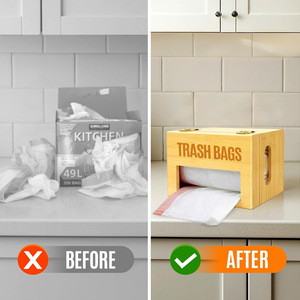 Bamboo Trash Bag <b>Storage</b> <b>Box</b> Rectangle Wall Mounted Punch Free Desktop Organizer <b>Kitchen</b> Use - Product Image 2