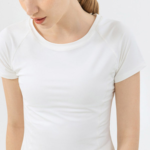 <span class=keywords><strong>Camiseta</strong></span> de Yoga con Logotipo Personalizado, <span class=keywords><strong>Camiseta</strong></span> Deportiva para Correr con Cuello Redondo, Color Sólido, Costuras de Malla en la Espalda, <span class=keywords><strong>Manga</strong></span> <span class=keywords><strong>Corta</strong></span> para <span class=keywords><strong>Mujer</strong></span> - Product Image 4