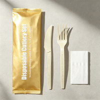 Ensemble de couverts jetables biodégradables personnalisés pour restaurant, à emporter, en plastique, pour compagnies aériennes, avec serviette