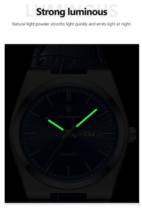 Reloj de Lujo para Hombre, Reloj de Pulsera de Cuero, Reloj de Cuarzo, Resistente al Agua, Luminoso, con Fecha y Día de la Semana - Product Image 6