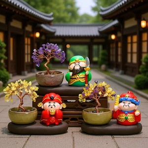 Wealth God Figurine With Citrine Money Tree Resin Feng Shui Desk Ornament For Chinese New Year Office Decor - Product Image 4