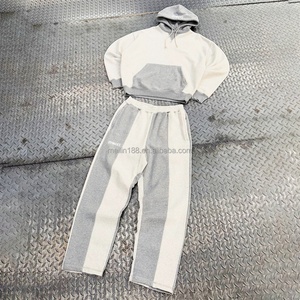 Ensemble de survêtement unisexe personnalisé en molleton épais avec patchwork, pantalon de jogging ample et sweat à capuche, fabriqué sur mesure - Product Image 1
