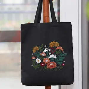 VANCY ARTS Hand Embroidered Floral Tote Bag Hand Embroidery Tote Bag Canvas Tote Bag