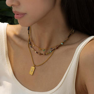 Collar de Gargantilla de punto de acero inoxidable delicado collar de punto hecho a mano perla Boho collar de alambre de piedra con cuentas - Product Image 2