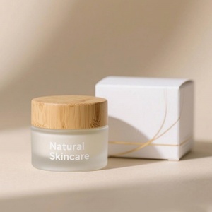 Envase de Vidrio Ámbar Esmerilado para Crema Facial Cosmética, 5ml, 15ml, 30ml, 50ml, 100ml, con Tapa de Madera de Bambú - Product Image 3