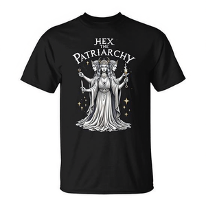 Camiseta Hex The Patriarchy para mujer, negra, cuello redondo, manga corta, diseño de bruja feminista, serigrafiada - Product Image 3