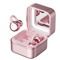 Écouteurs sans fil TWS à clipser sur l'oreille, Bluetooth 6.0, non intra-auriculaires, avec miroir de maquillage LED et étui de chargement, cadeau pour femme