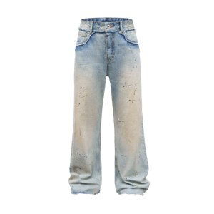 Fabricant de pantalons personnalisé délavé imprimé bleu surdimensionné cloche bas <span class=keywords><strong>Bootcut</strong></span> en détresse Vintage Denim pantalon évasé Jeans hommes - Product Image 3