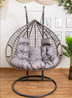 Fauteuils suspendus en osier pour jardin extérieur, chaises longues avec support et coussin résistant aux UV, siège pliable en forme de panier