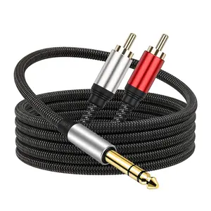Hifi Audio 6,35 MM 6,5 MM TRS macho Jack estéreo enchufe a 2RCA 2 RCA Dual RCA macho Y Splitter Jack estéreo Cable de Audio