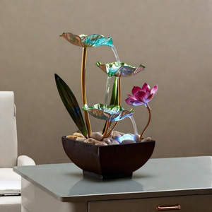 Quanfangyuan Lotus Water Feature With Backlight <b>Electric</b> Indoor Decor For Home Office Tea <b>Table</b> - Product Image 1
