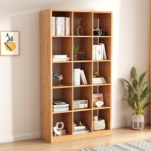 <b>Solid</b> Rubberwood Modern Minimalist No Back Panel Living Room Storage Rack Library Study Floor Bookshelf Wall-Side Home Furniture - Product Image 2