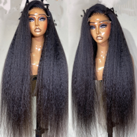 Perruques Lace Front Kinky Straight Abordables en Cheveux Humains, Perruques Frontales 360 Sans Colle Full HD, Perruques Brésiliennes en Cheveux Humains pour Femmes Noires