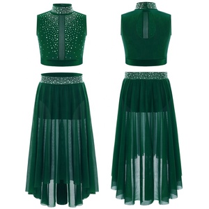 6-16 enfants filles 2 pièces costumes tenue de <span class=keywords><strong>danse</strong></span> lyrique haut court avec jupe ensembles pour la louange <span class=keywords><strong>danse</strong></span> moderne scène Performance compétition - Product Image 5