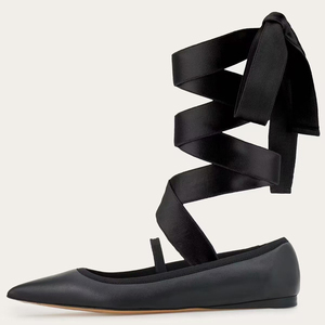 Zapatos de Plataforma para Mujer, Talla Grande 46, con Cordones Cruzados, Ajuste Ancho, Sandalias de Ballet con Punta Puntiaguda, Antideslizantes, para Invierno, Otoño, Oficina, Verano - Product Image 4