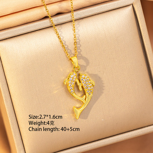 Collier pendentif dauphin Tiyo plaqué or 14 carats avec micro-incrustation de zircon, bijou tendance à thème animal pour femme, cadeau de fête avec chaîne - Product Image 2
