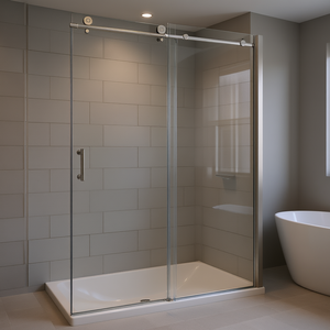 Porte de douche coulissante simple à battant coulissant 48L x 76H en nickel brossé, style moderne, verre trempé avec cadre, porte de douche rectangulaire - Product Image 2
