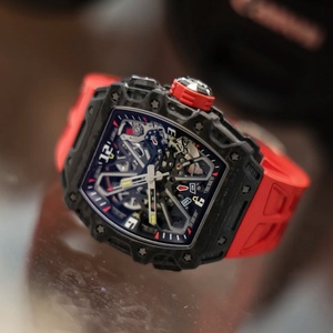 Black Carbon Fiber Tonneau Skeleton Men's Watch Red Silicone Strap <b>Automatic</b> Mechanical Sports <b>Wristwatch</b> - Product Image 3