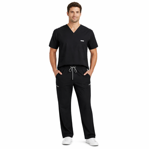 Ensemble de Blouse et Pantalon d'Infirmière Personnalisé Noir, Rose et Gris, Confortable, Respirant et Extensible, pour Vente en Gros - Product Image 1