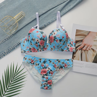 Ensemble de soutien-gorge push-up sexy à imprimé floral de haute qualité pour femmes, deux pièces