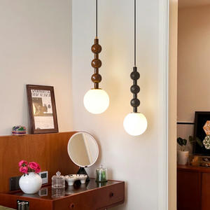 French <b>Retro</b> Style Long Solid Wood LED Pendant <b>Light</b> Wabi-Sabi Style Bar Counter Background <b>Wall</b> Lamp Bedroom Hallway - Product Image 1
