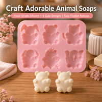 Moule en silicone à 6 cavités pour savon, motifs animaux mignons (ours, chat, lapin) et cœur, qualité alimentaire, démoulage facile, pour bougies DIY faites à la main, cadeau